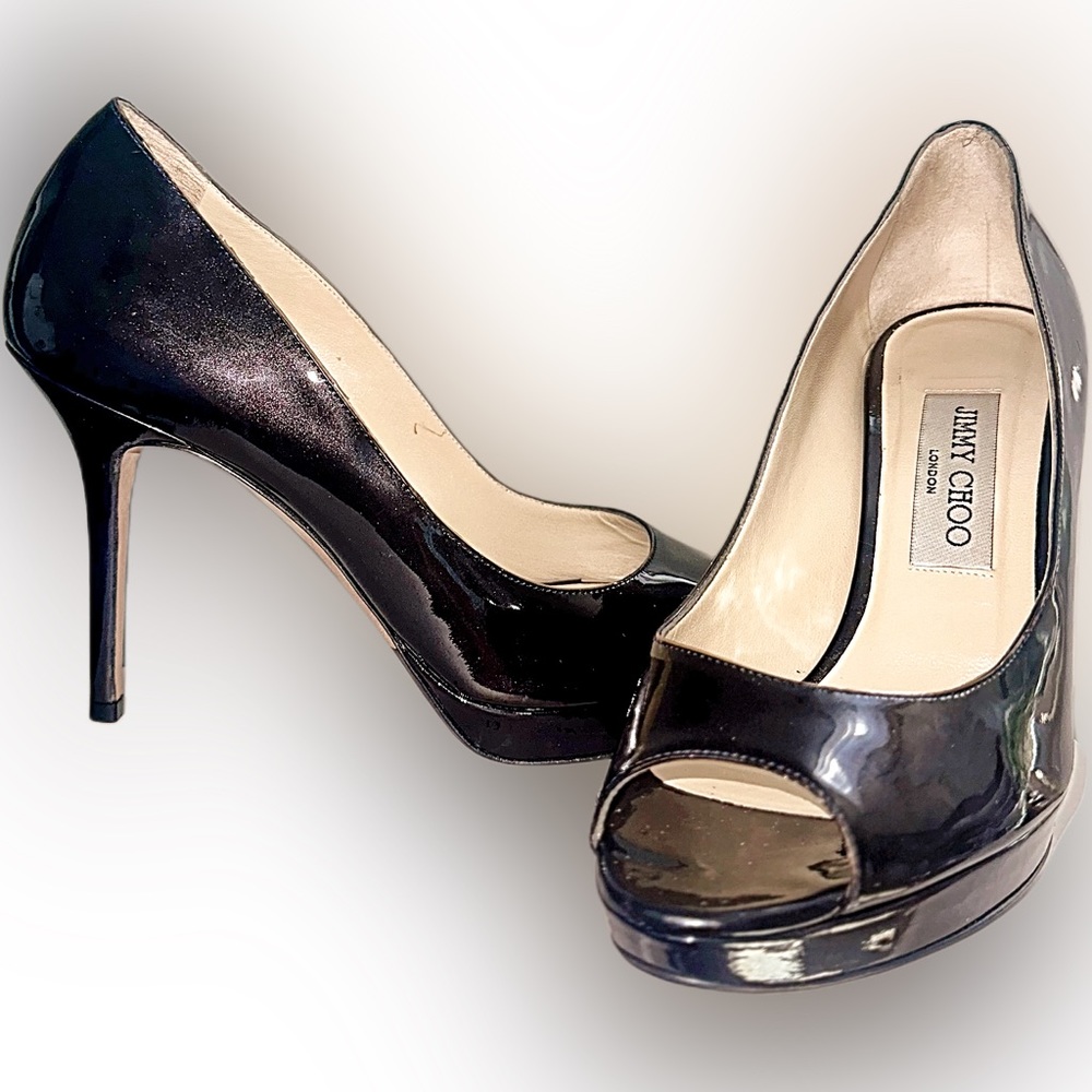 New Jimmy Choo Open-toe Patent Pumps Black/Plum/Dark Purple 38/7.5